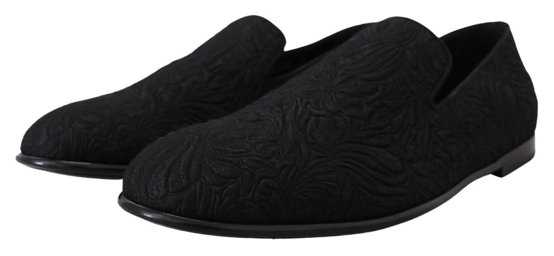 Dolce & Gabbana Black Floral Jacquard Slippers for Men