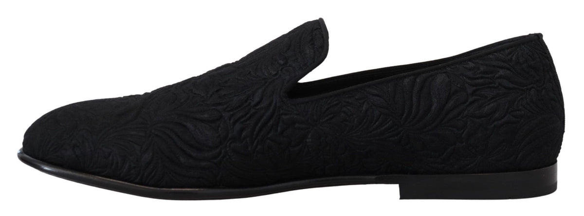 Dolce & Gabbana Black Floral Jacquard Slippers for Men