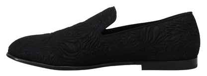 Dolce & Gabbana Zwarte Bloemen Jacquard Slippers Loafers Schoenen