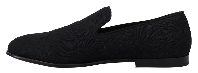 Dolce & Gabbana Black Floral Jacquard Slippers for Men