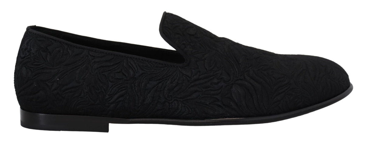 Dolce & Gabbana Black Floral Jacquard Slippers for Men