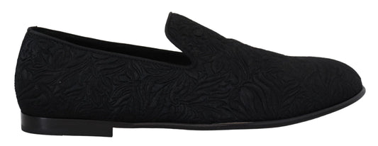 Dolce & Gabbana Zwarte Bloemen Jacquard Slippers Loafers Schoenen