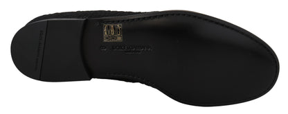 Dolce & Gabbana Zwarte Bloemen Jacquard Slippers Loafers Schoenen