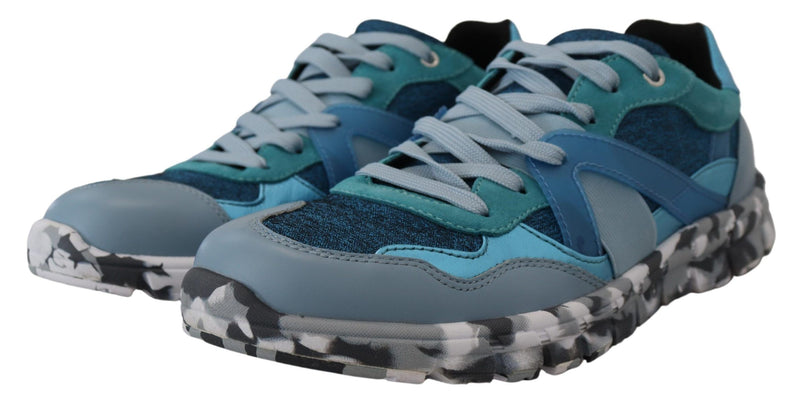 Dolce & Gabbana Blauw-Grijze Lederen Sportieve Lage Sneakers