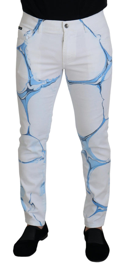 Pantalon en jean skinny stretch en coton et denim blanc et bleu Dolce & Gabbana