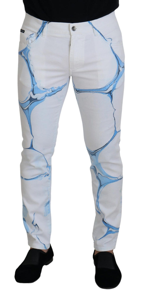 Dolce & Gabbana witte en blauwe denim spijkerbroek van katoen, stretch, skinny fit.