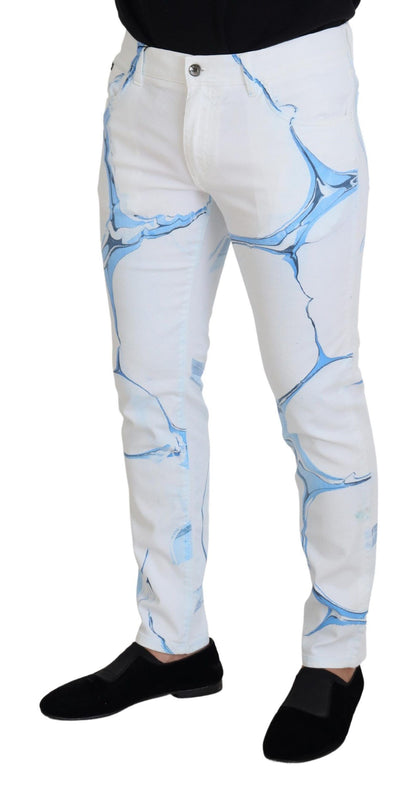 Pantalon en jean skinny stretch en coton et denim blanc et bleu Dolce & Gabbana