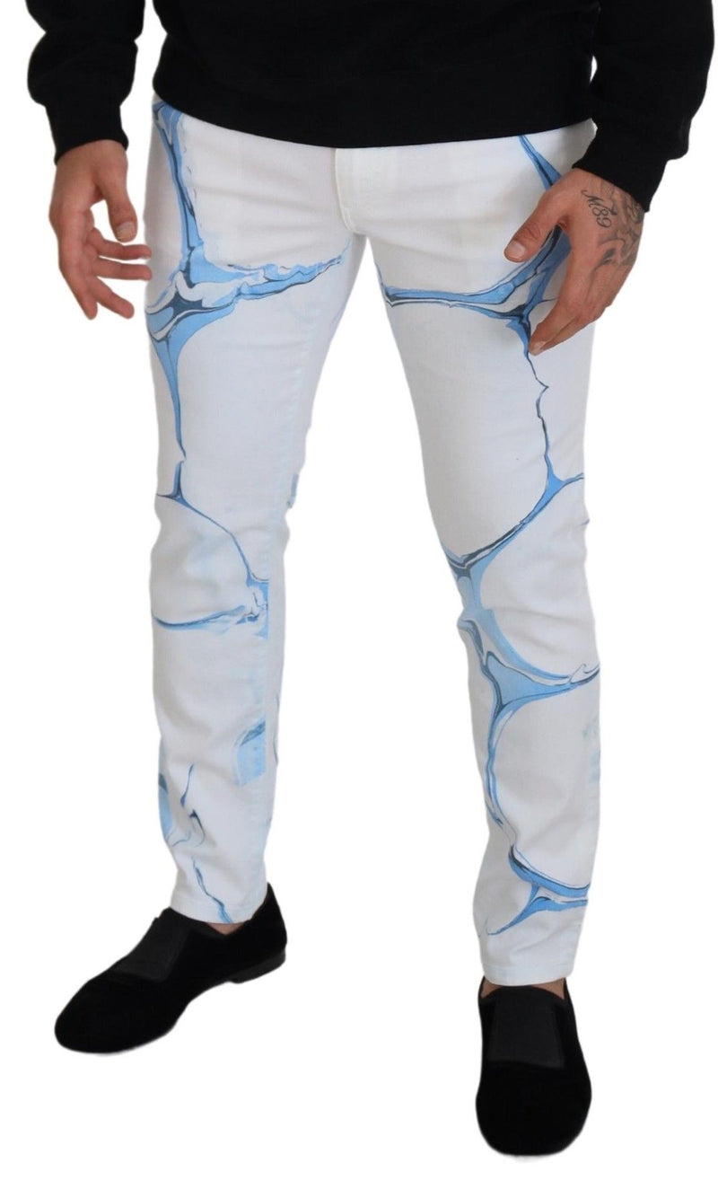 Pantalon en jean skinny stretch en coton et denim blanc et bleu Dolce &amp; Gabbana