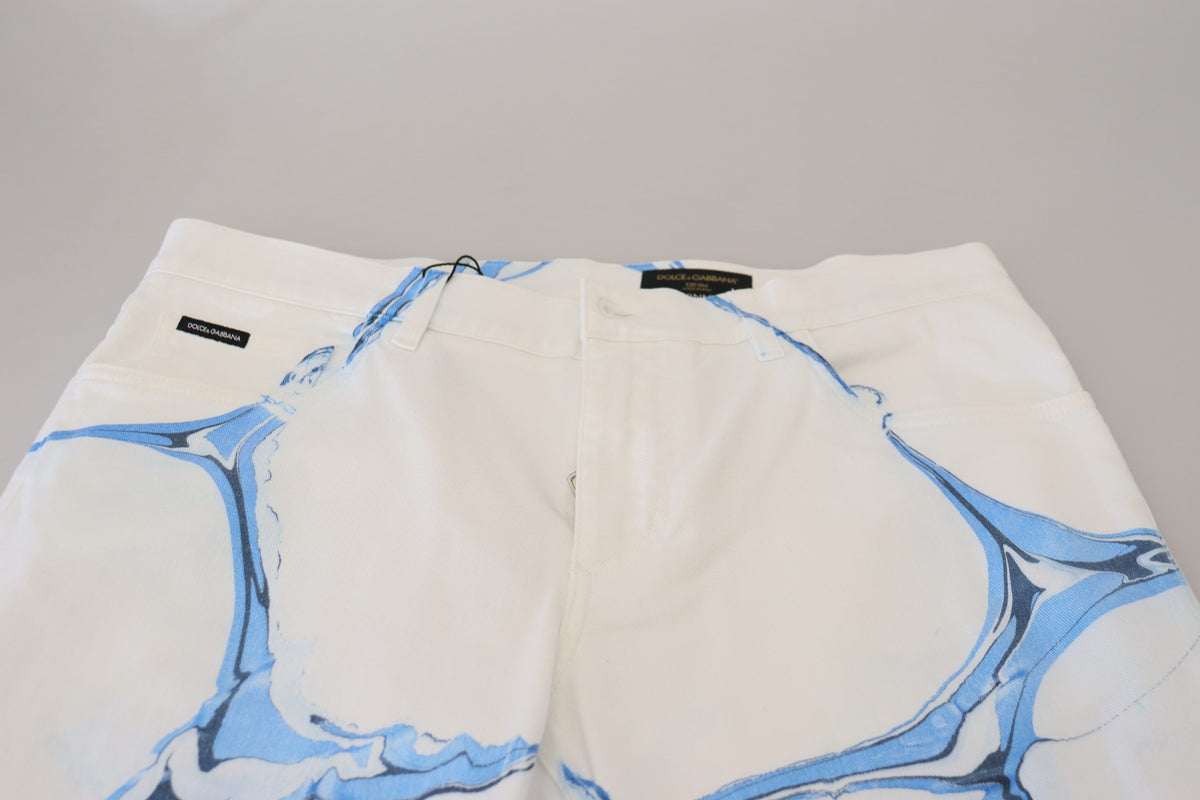 Pantalon en jean skinny stretch en coton et denim blanc et bleu Dolce &amp; Gabbana