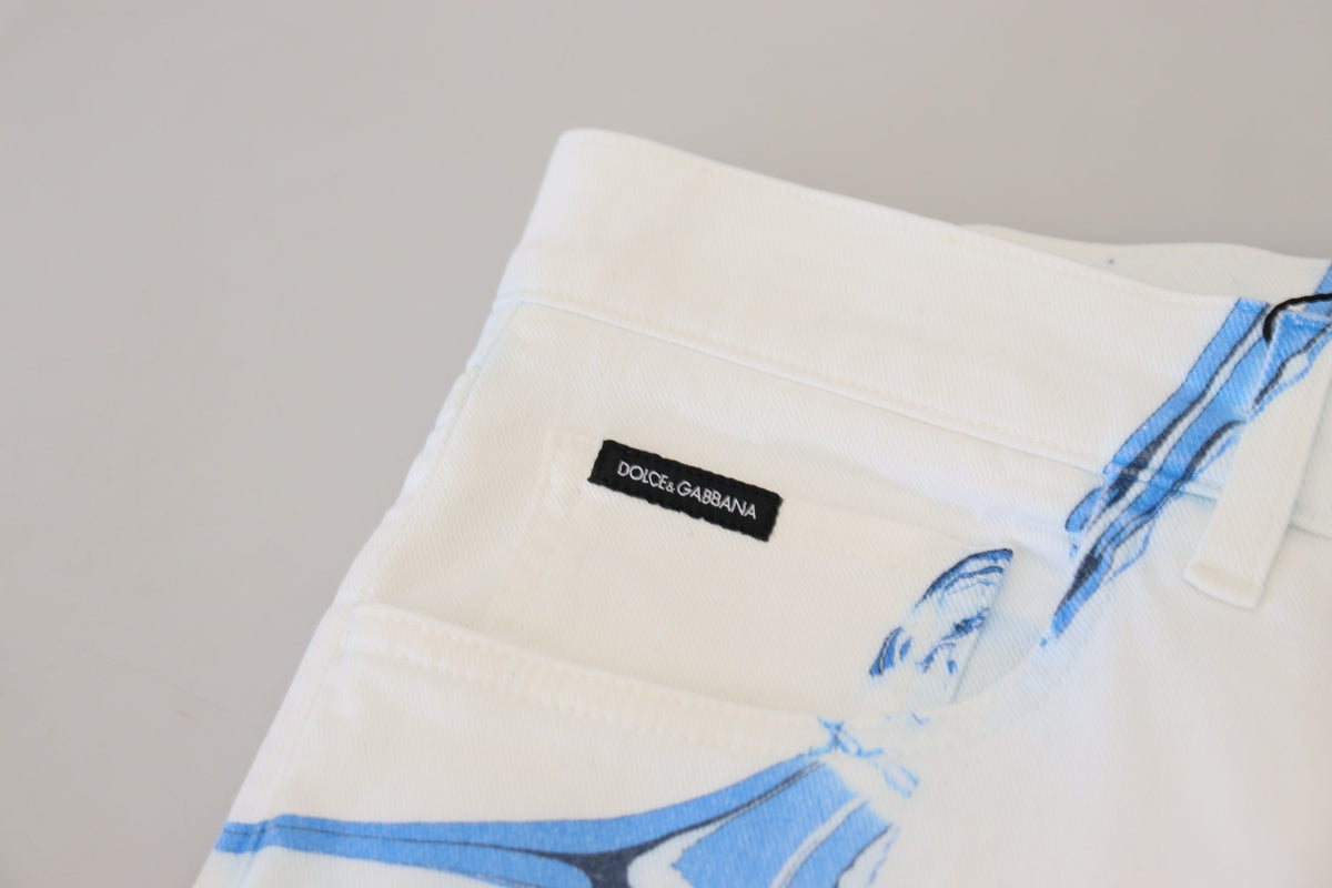 Pantalon en jean skinny stretch en coton et denim blanc et bleu Dolce &amp; Gabbana
