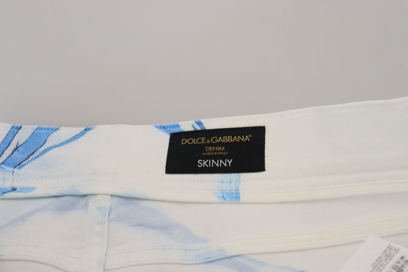 Pantalon en jean skinny stretch en coton et denim blanc et bleu Dolce &amp; Gabbana