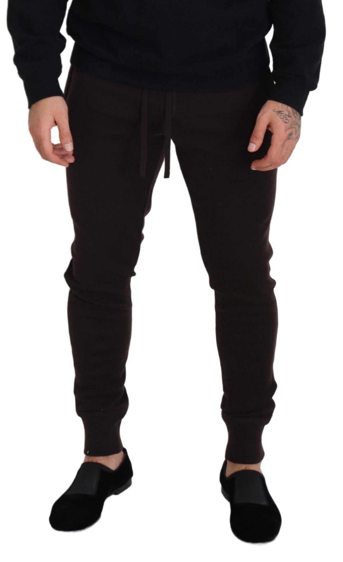 Pantalon en cachemire marron Dolce &amp; Gabbana, bas, avec cordon de serrage.