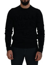 Pull en laine à col rond noir avec motif logo de Dolce &amp; Gabbana