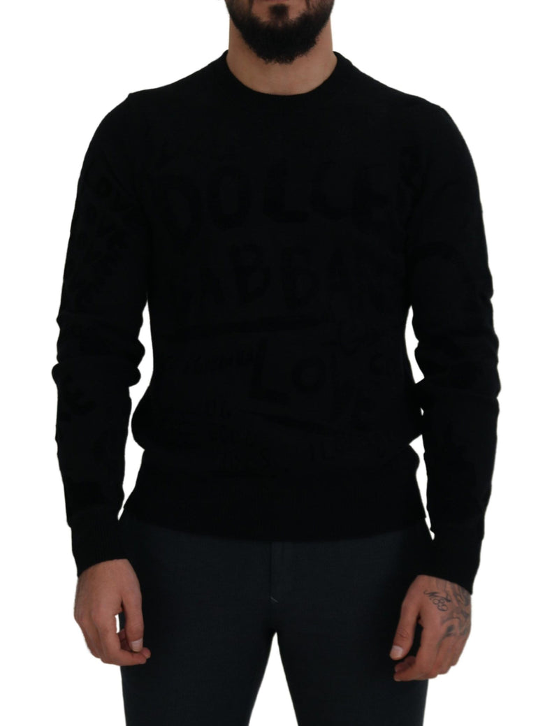Pull en laine à col rond noir avec motif logo de Dolce &amp; Gabbana