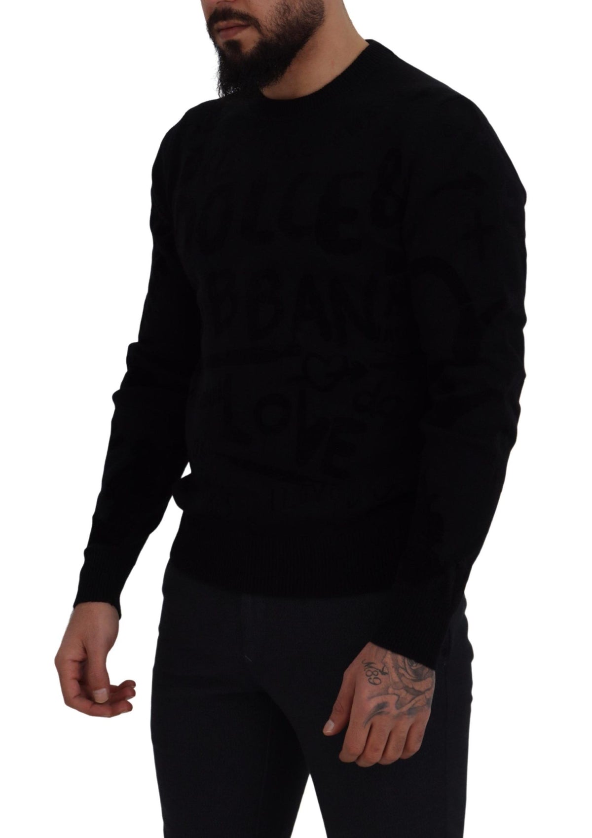 Pull en laine à col rond noir avec motif logo de Dolce &amp; Gabbana