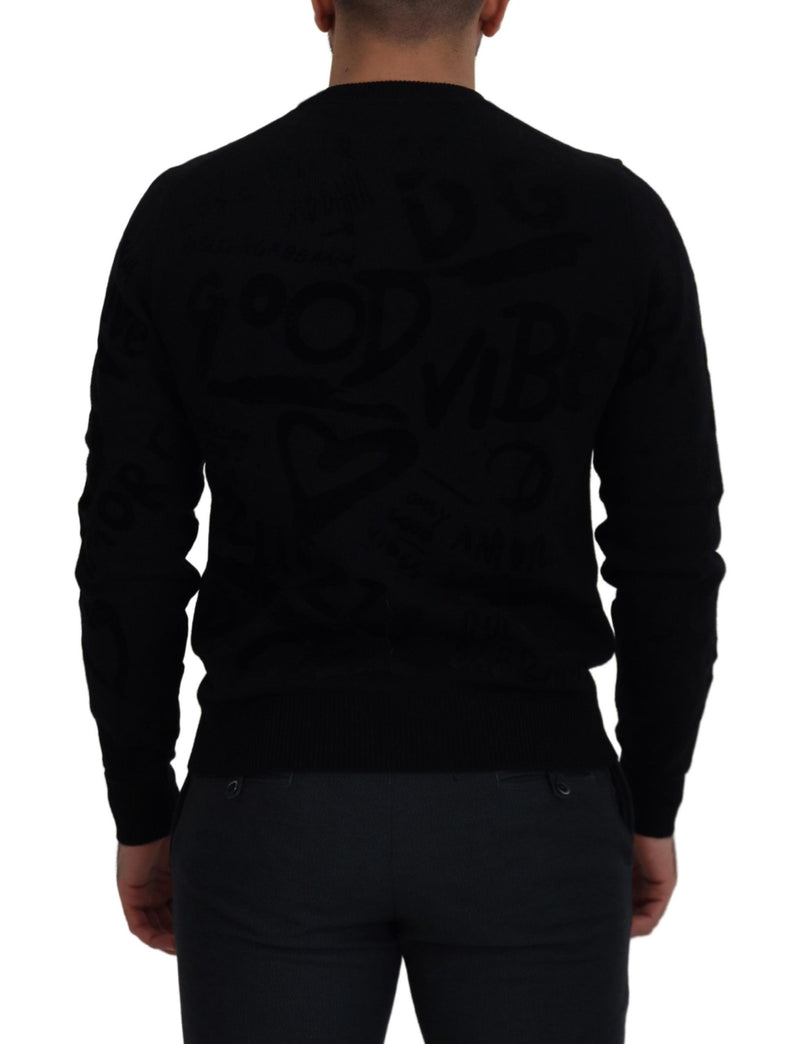 Pull en laine à col rond noir avec motif logo de Dolce &amp; Gabbana