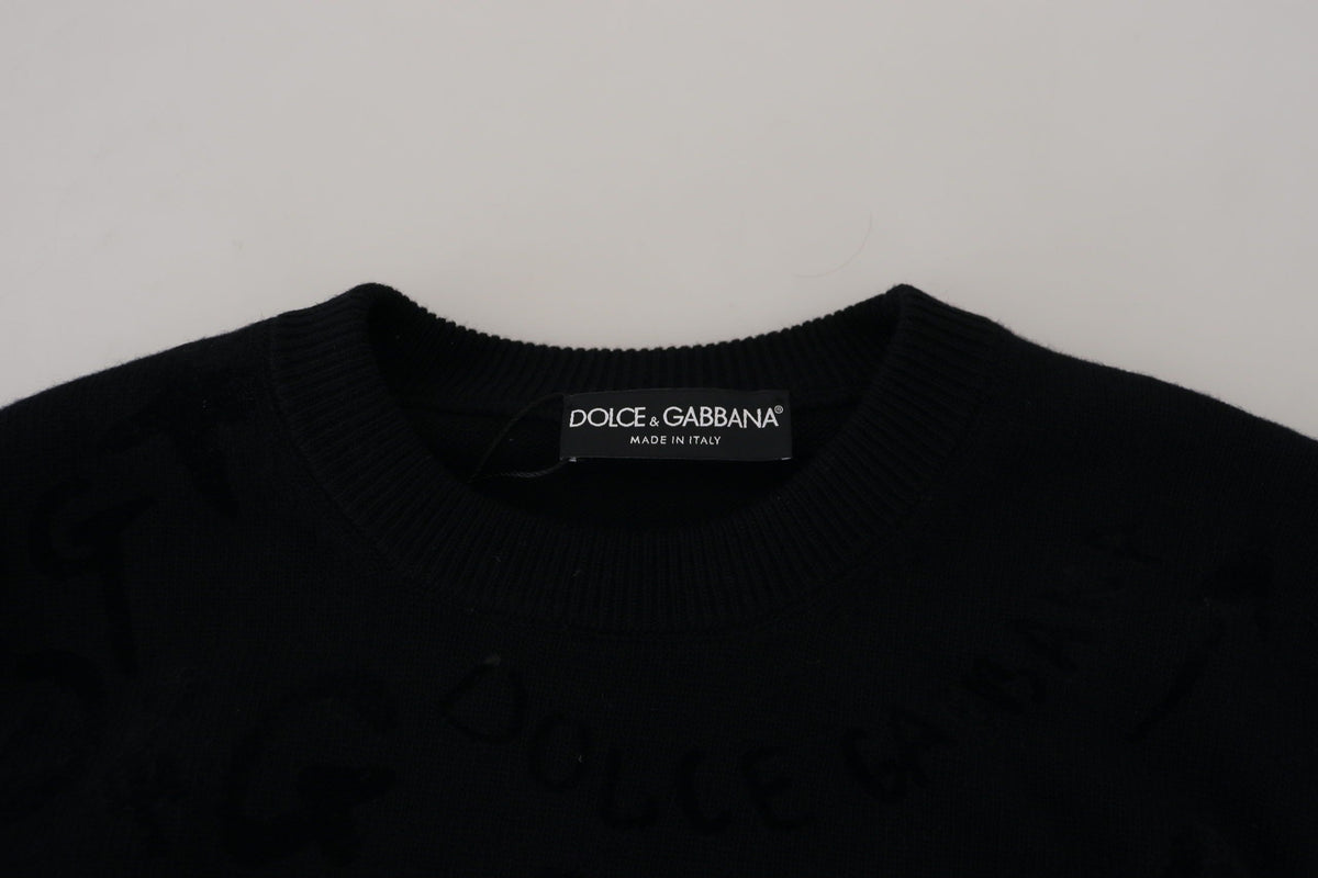 Pull en laine à col rond noir avec motif logo de Dolce &amp; Gabbana
