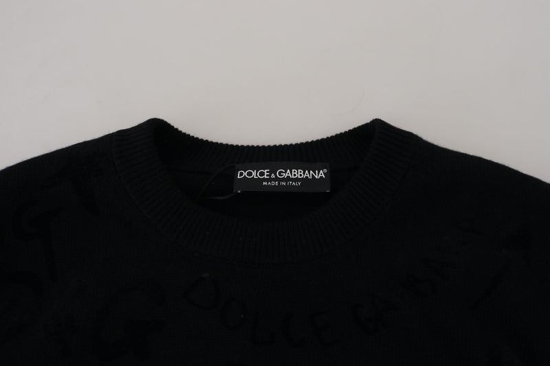 Pull en laine à col rond noir avec motif logo de Dolce &amp; Gabbana
