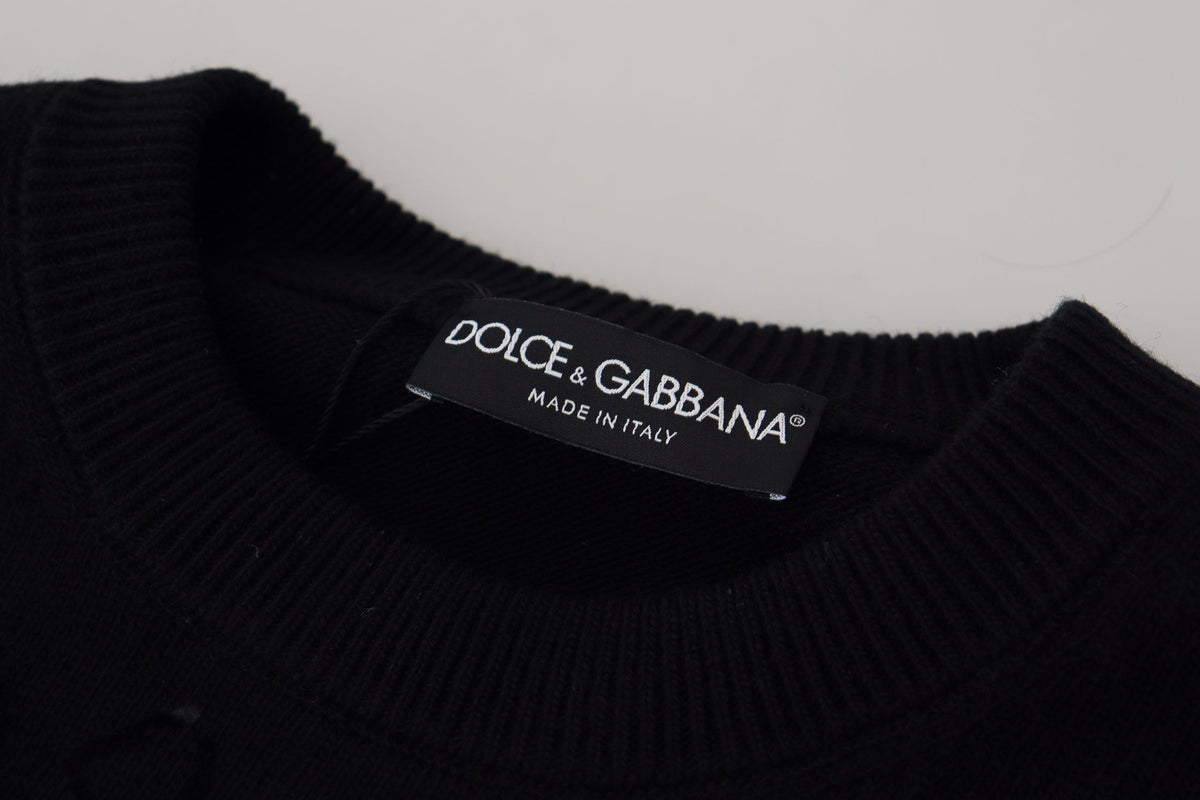 Pull en laine à col rond noir avec motif logo de Dolce &amp; Gabbana