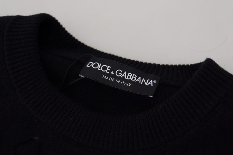 Pull en laine à col rond noir avec motif logo de Dolce &amp; Gabbana