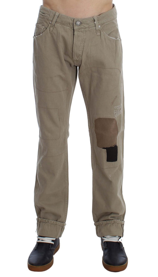Jeans patchwork en coton beige Acht