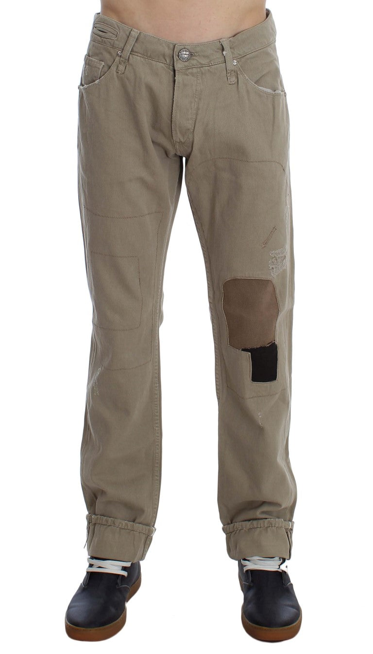 Acht Beige Cotton Patchwork Jeans - Straight Low Fit