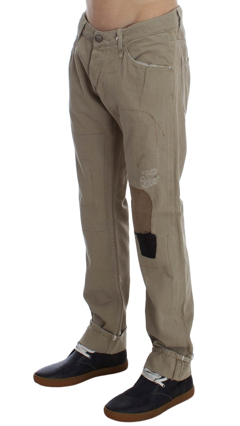 Jeans patchwork en coton beige Acht