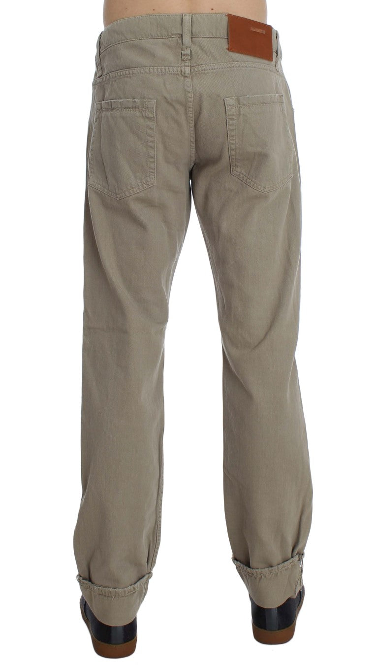Acht Beige Cotton Patchwork Jeans - Straight Low Fit