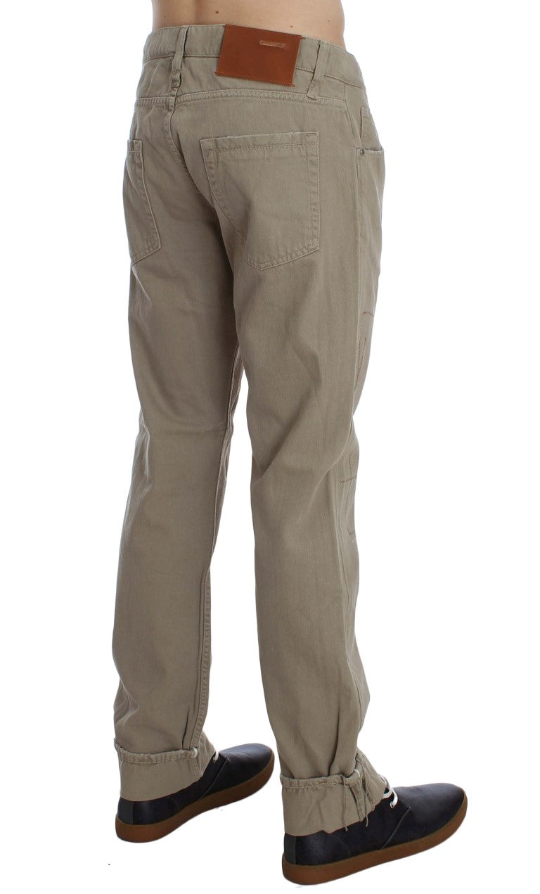 Acht Beige Cotton Patchwork Jeans - Straight Low Fit