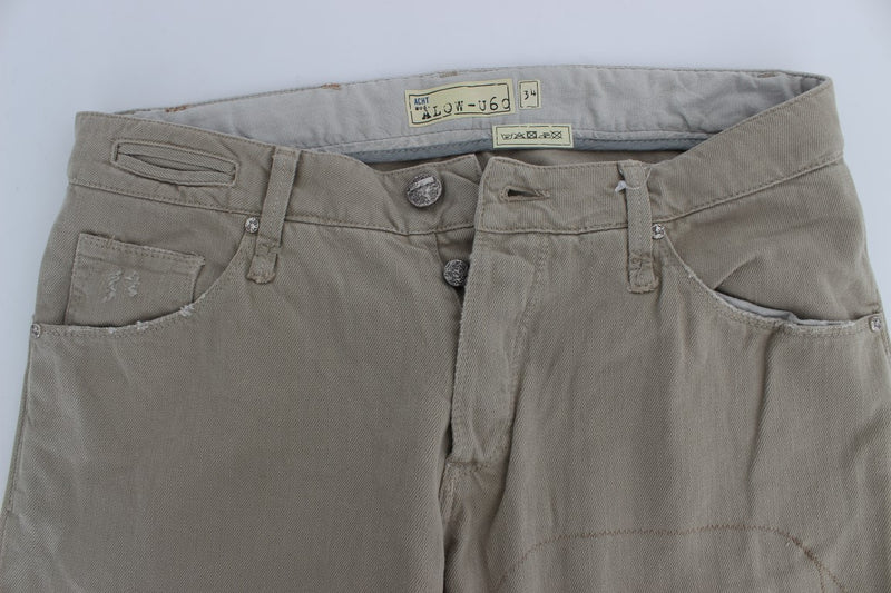 Acht Beige Cotton Patchwork Jeans - Straight Low Fit
