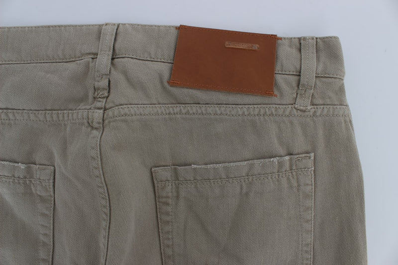 Acht Beige Cotton Patchwork Jeans - Straight Low Fit