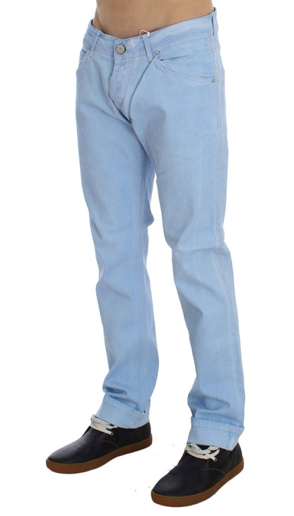 Jeans taille basse en coton extensible bleu Acht