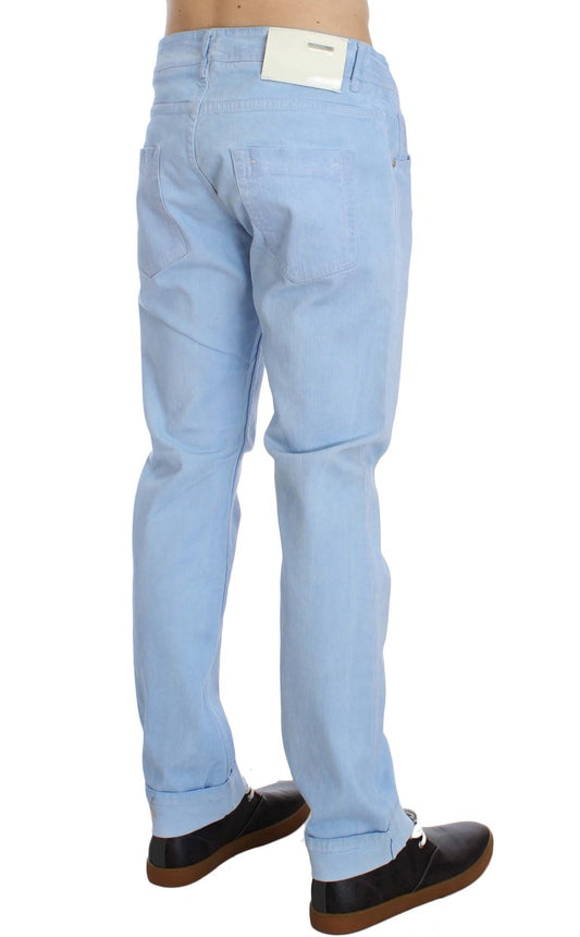 Jeans taille basse en coton extensible bleu Acht
