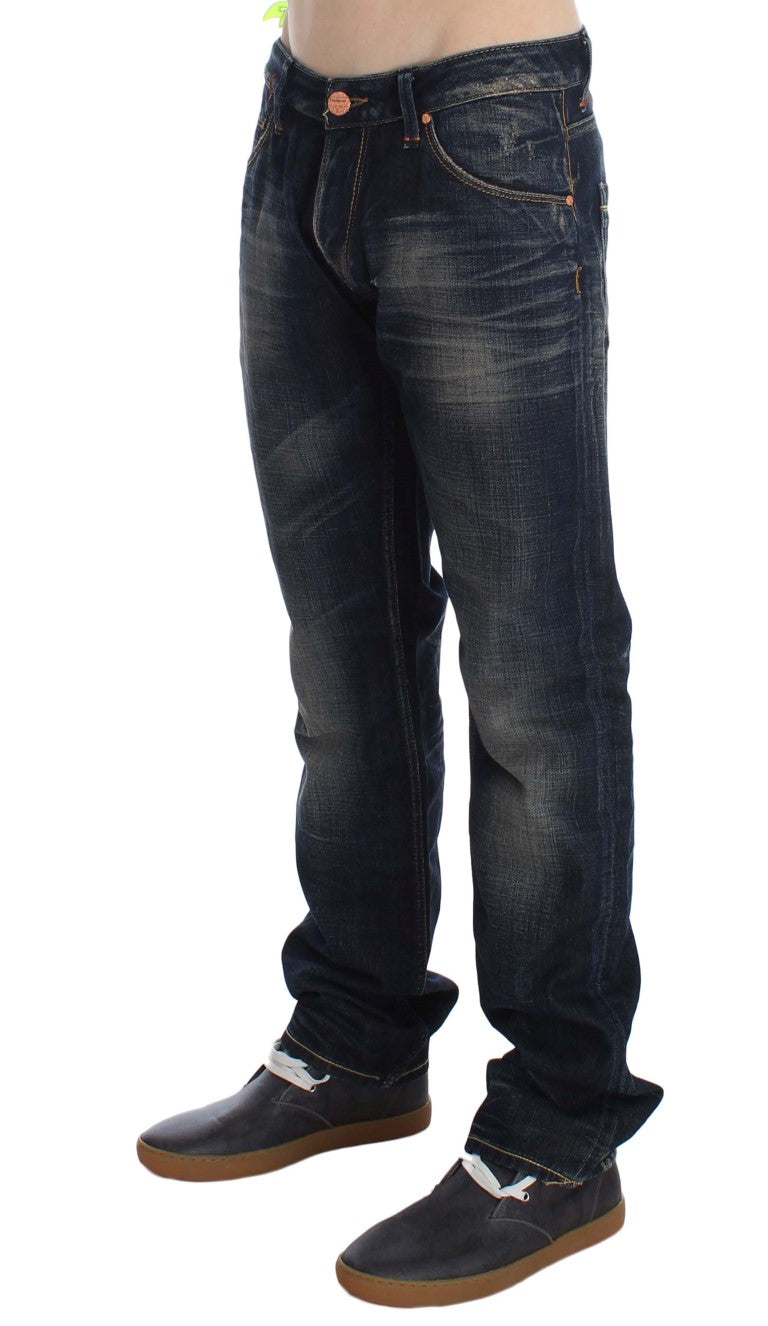 Acht blauwe, rechte, smalle jeans met lage taille