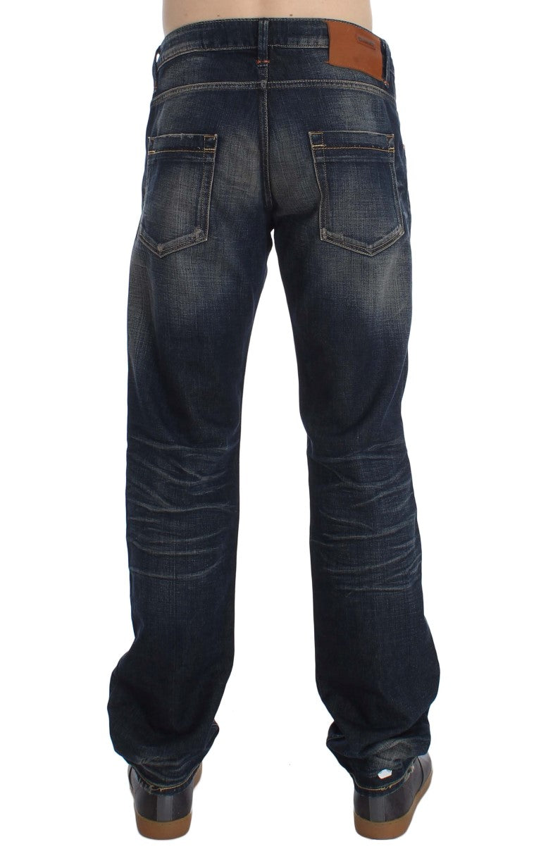 Acht blauwe, rechte, smalle jeans met lage taille