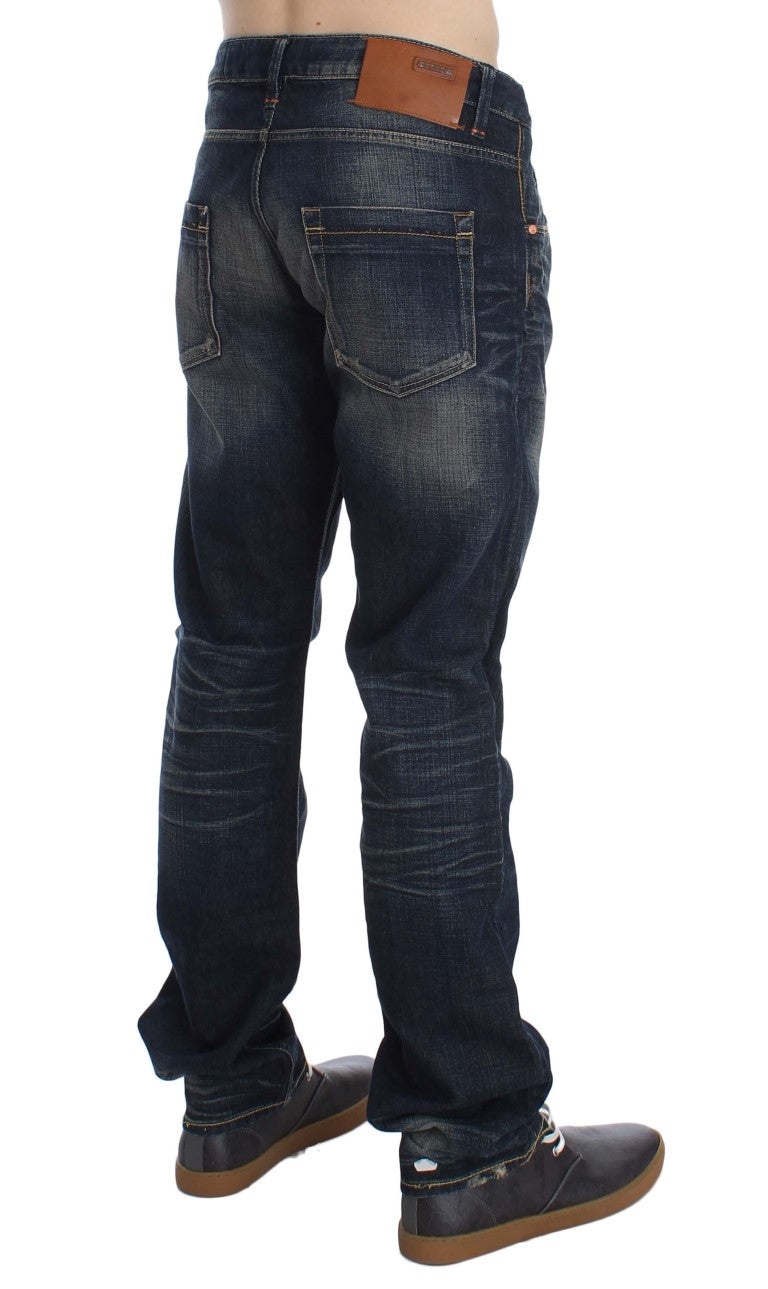 Acht blauwe, rechte, smalle jeans met lage taille