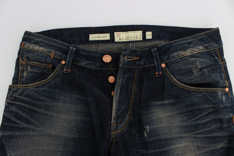 Acht blauwe, rechte, smalle jeans met lage taille