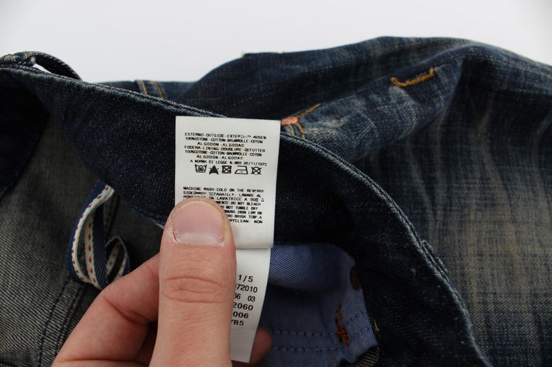 Acht blauwe, rechte, smalle jeans met lage taille
