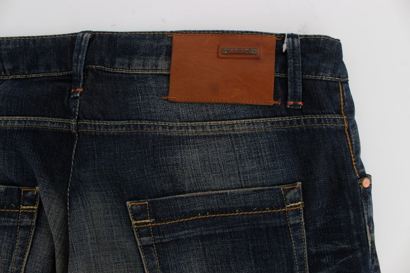 Acht blauwe, rechte, smalle jeans met lage taille