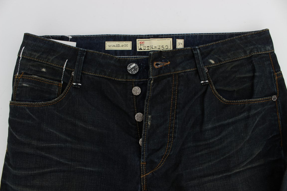 Acht Blue Wash Cotton Denim Straight Fit Jeans - Élégance et Confort