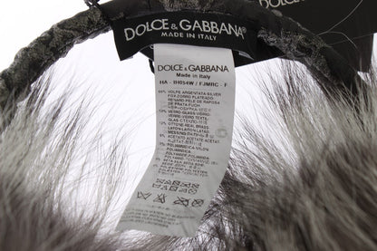 Cache-oreilles en fourrure de renard gris et cristaux Dolce & Gabbana