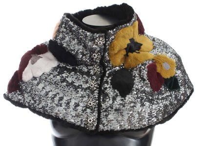 Foulard en fourrure de belette à fleurs et paillettes argentées Dolce &amp; Gabbana