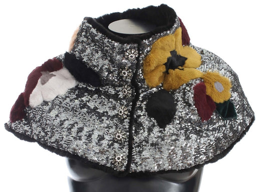 Dolce &amp; Gabbana Zilveren Pailletten Bloemen Wezelbont Schouder Sjaal