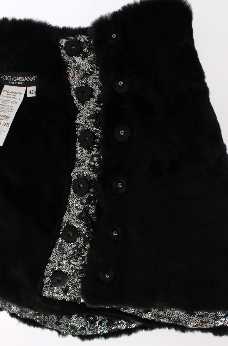 Foulard en fourrure de belette à fleurs et paillettes argentées Dolce &amp; Gabbana