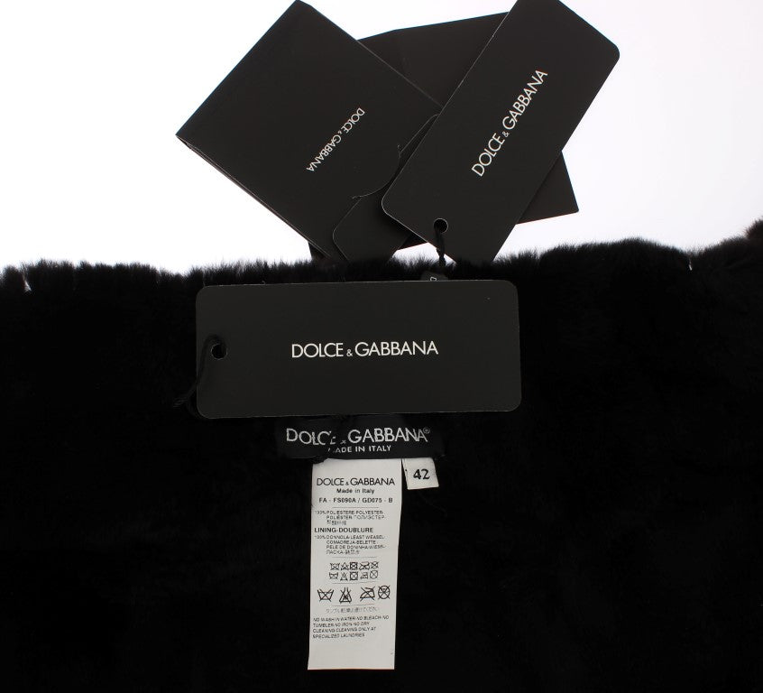 Foulard en fourrure de belette à fleurs et paillettes argentées Dolce &amp; Gabbana