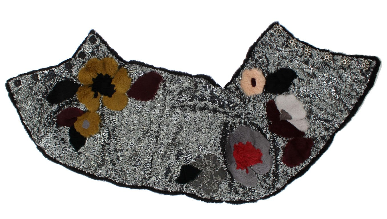 Foulard en fourrure de belette à fleurs et paillettes argentées Dolce &amp; Gabbana
