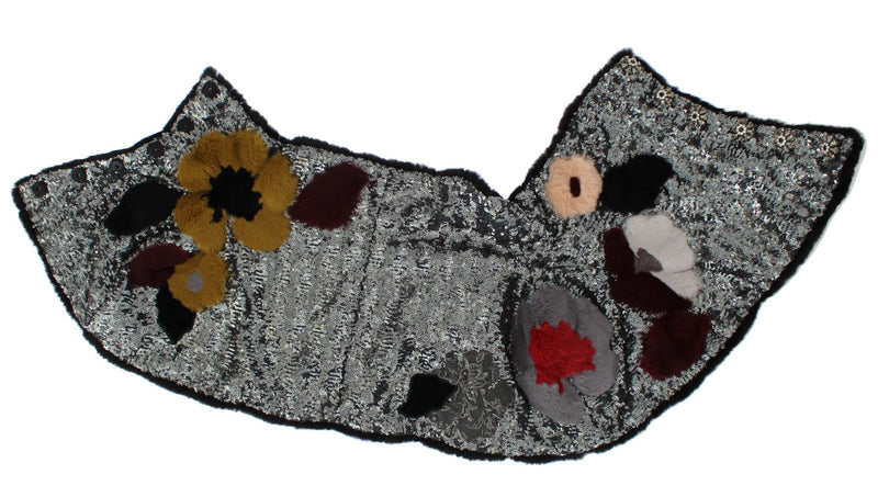 Foulard en fourrure de belette à fleurs et paillettes argentées Dolce &amp; Gabbana
