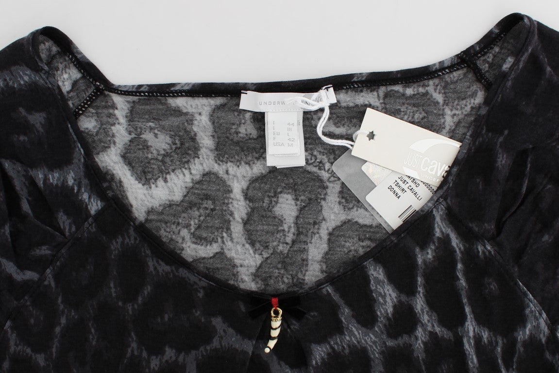 Top chemisier en modal à imprimé léopard gris de Cavalli
