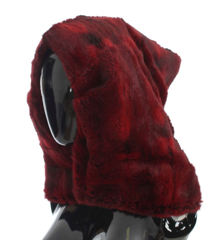 Bonnet écharpe à capuche en fourrure de hamster bordeaux Dolce &amp; Gabbana