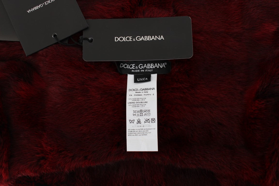 Bonnet écharpe à capuche en fourrure de hamster bordeaux Dolce &amp; Gabbana